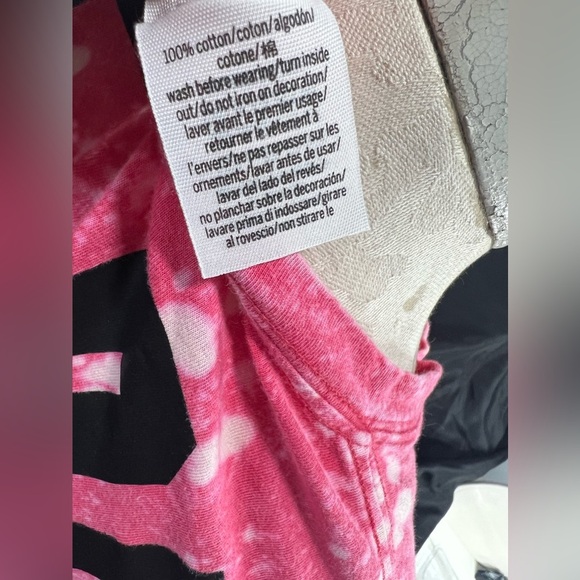 VS Love Pink Bleach Dyed Cut Out Crop Long Sleeve Pink Cotton Top Small Dog Logo - Picture 8 of 8